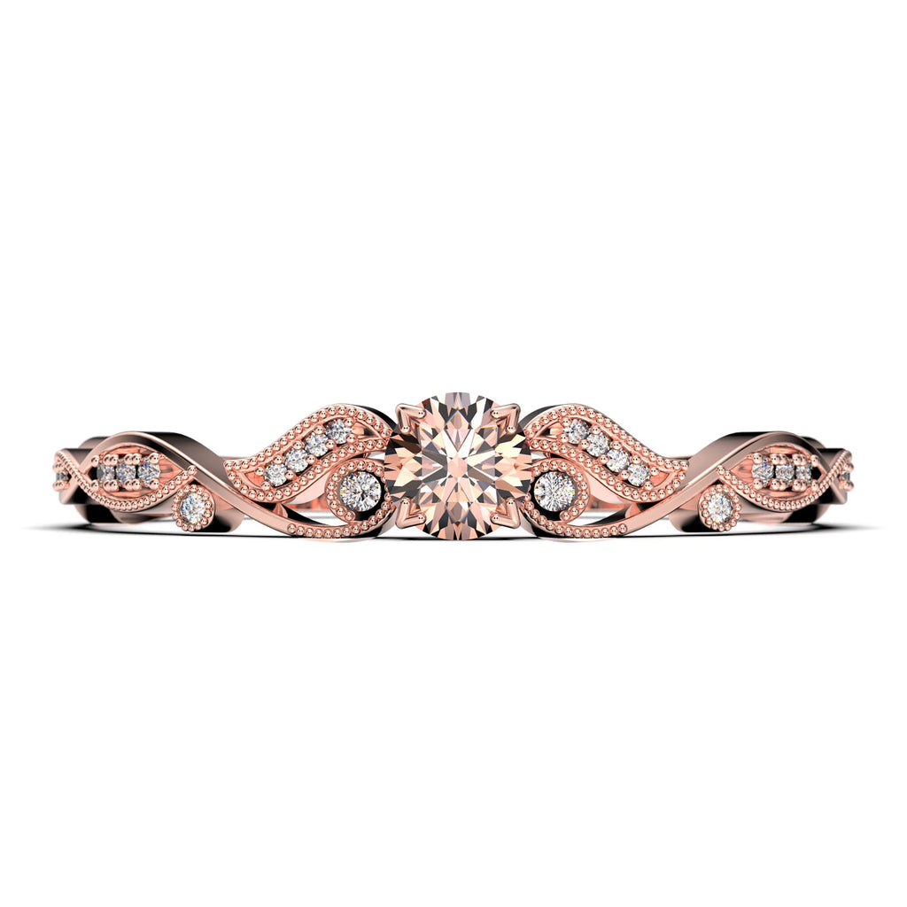 0.75 Carat Round Cut Morganite And Diamond Moissanite Engagement Ring in 925 Sterling Silver With 18k Rose Gold Plating U77407