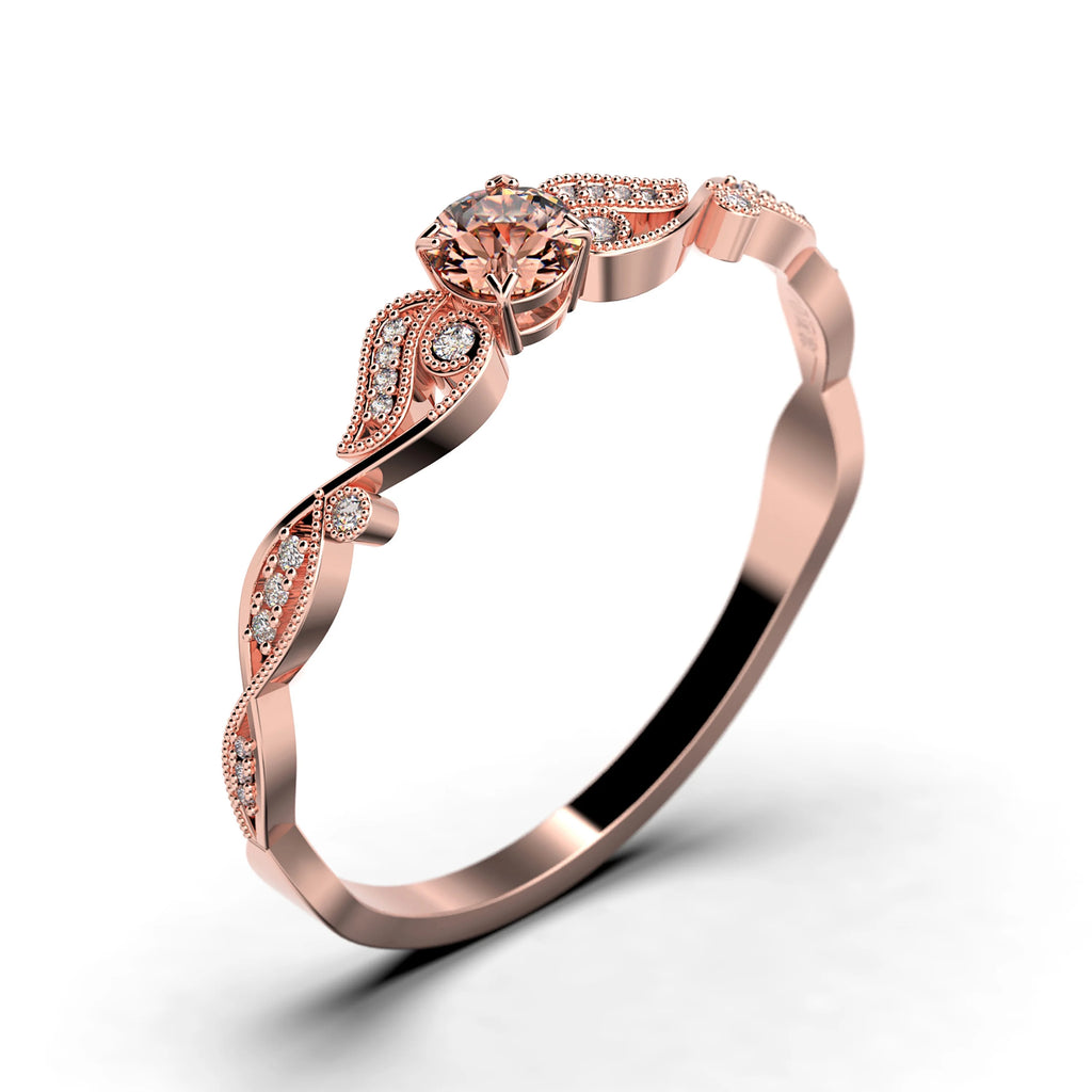 0.75 Carat Round Cut Morganite And Diamond Moissanite Engagement Ring in 925 Sterling Silver With 18k Rose Gold Plating U77407